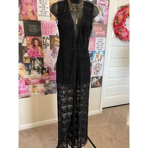 Black Sheer Lace Jumpsuit Size Medium